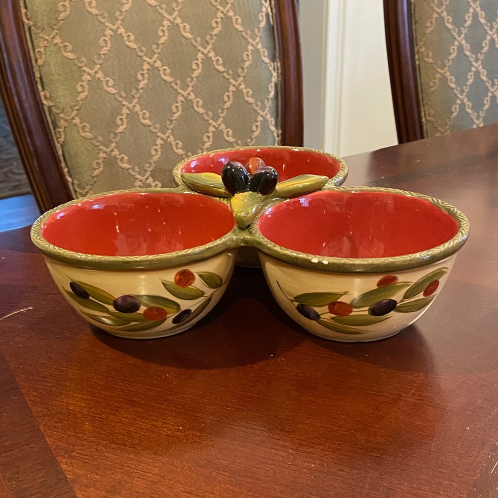 Appetizer or Condiment 3 Section artisan  Bowl
